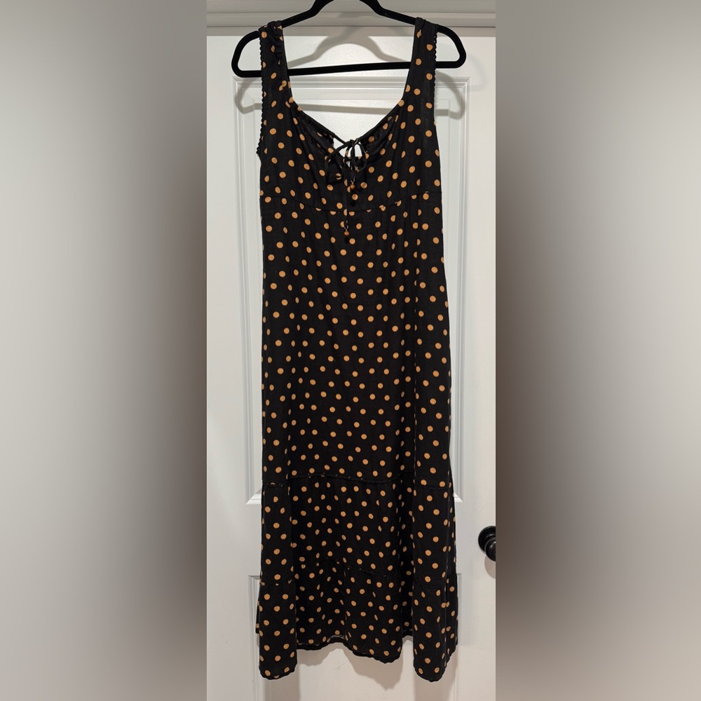 Cynthia Rowley Black & Tan Linen Blend Polka‎ Dot Maxi Dress Size 10